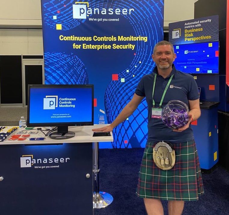 mike macintyre at Panaseer's RSA booth wearing a kilt