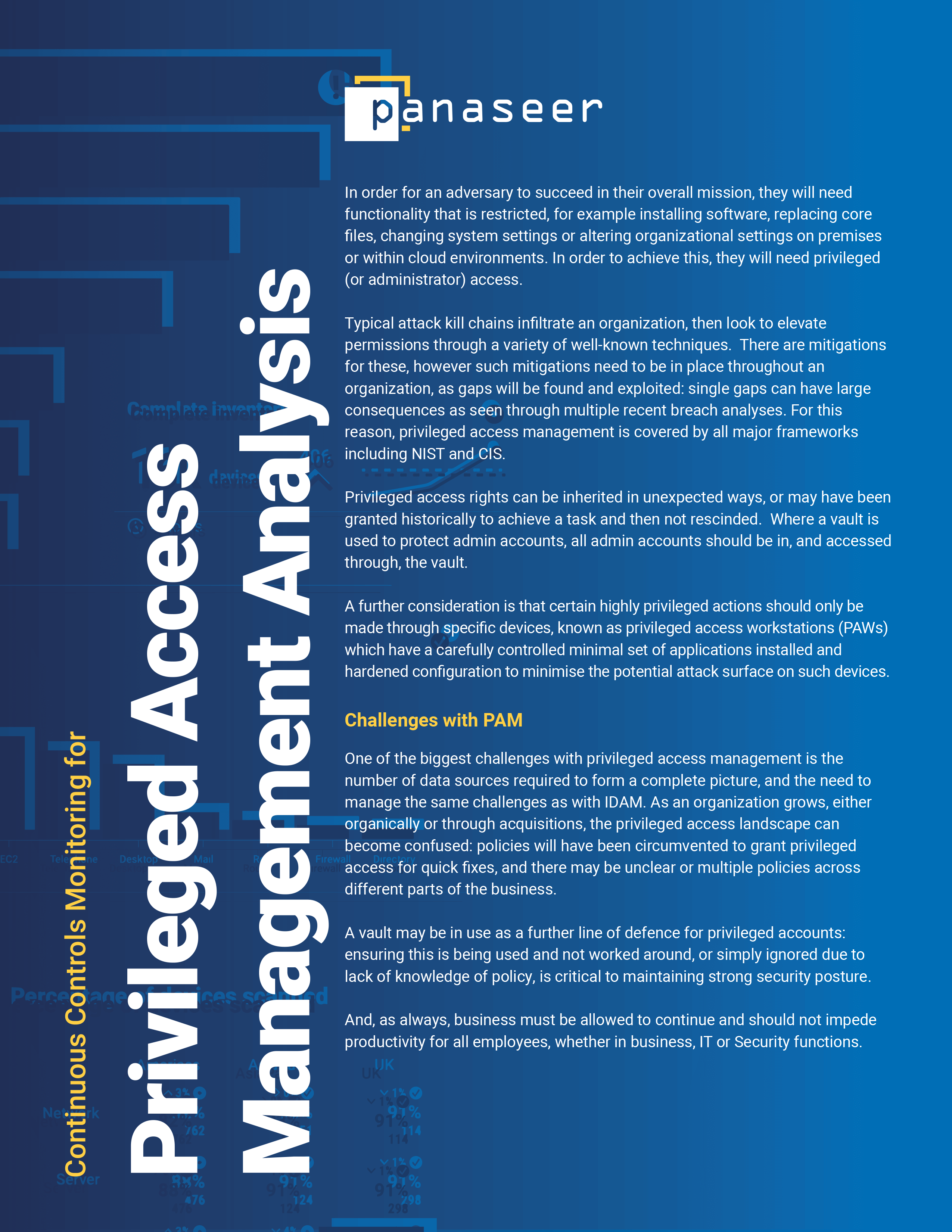 Front cover of Panaseer's Privileged Access Management Analysis solutions brief